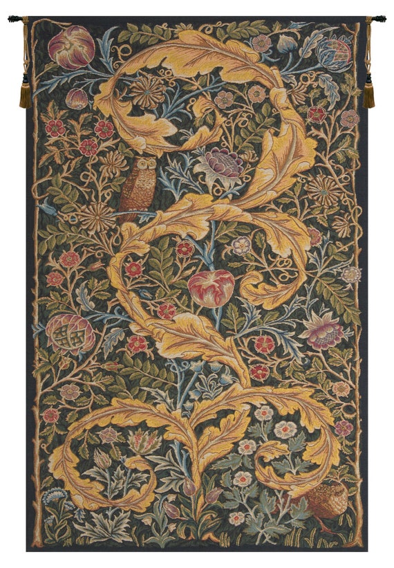 Owl and Pigeon European Tapestry 44x27 inch - William Morris Inspired Decorative Wall Hanging Art