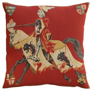 Red Knight Tapestry Pillow Cover: Belgian Woven Cotton Cushion (18x18 inch)