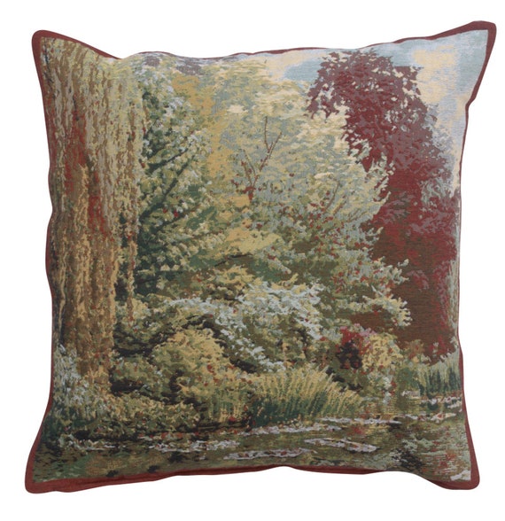 Monet's Garden Tapestry Pillow Cover: Belgian Woven Art, 17x17 inch