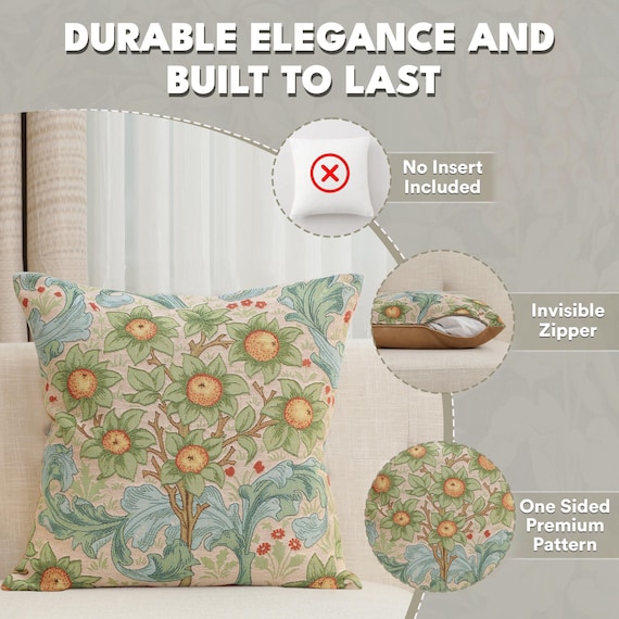 William Morris Floral Arabesque Tapestry Pillow Cover - Orange Tree Design, 19x19  Inch Decorative Cushion
