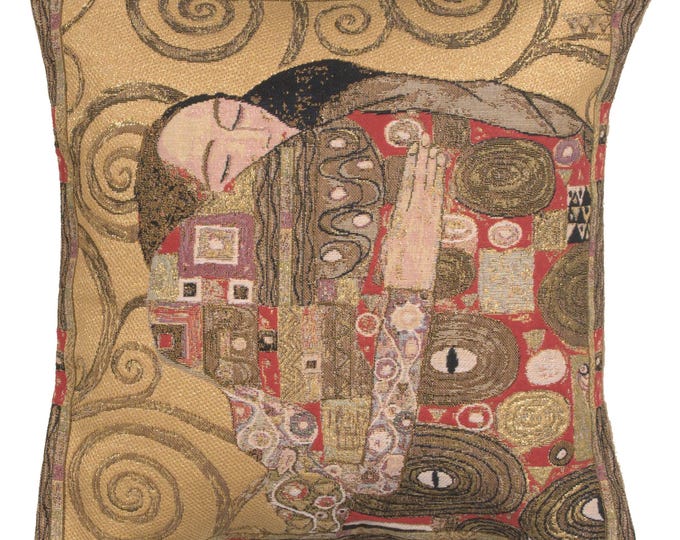 Gustav Klimt Tapestry Pillow Cover: The Accomplishment, Gold Woven Cushion (18x18)