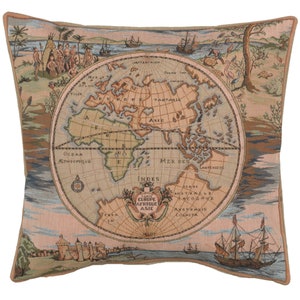 Weltkarte Europa Asien Afrika Wandteppich Kissenbezüge - 19x19 Jacquard Dekokissenbezüge für Couch - Gobelin Kissenbezug