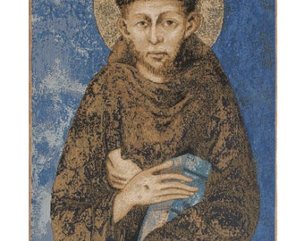 St. Francis From Assisi European Wall Tapestry - Jesus Religious Wall Decor Art - Woven Italian Wall Tapestry - Jacquard Unique Wall Hanging