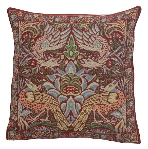 William Morris Tapestry Pillow Cover: Peacock and Dragon, Gobelin Woven 16x16