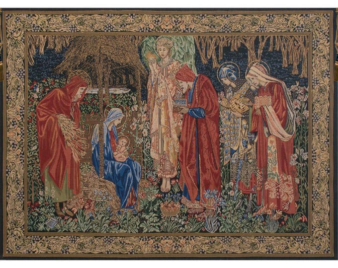 Adoration of the Magi Tapestry Wall Hanging Medieval Belgian Woven Biblical Art Decor