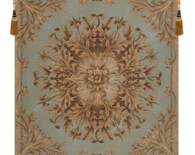 Les Rosaces Blue French Tapestry: Medieval Wall Hanging