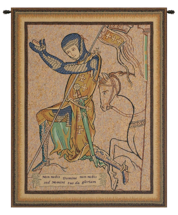 Medieval Knight Tapestry: Woven Belgian Wall Hanging