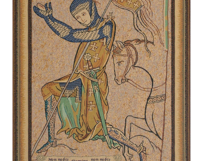 Medieval Knight Tapestry: Woven Belgian Wall Hanging