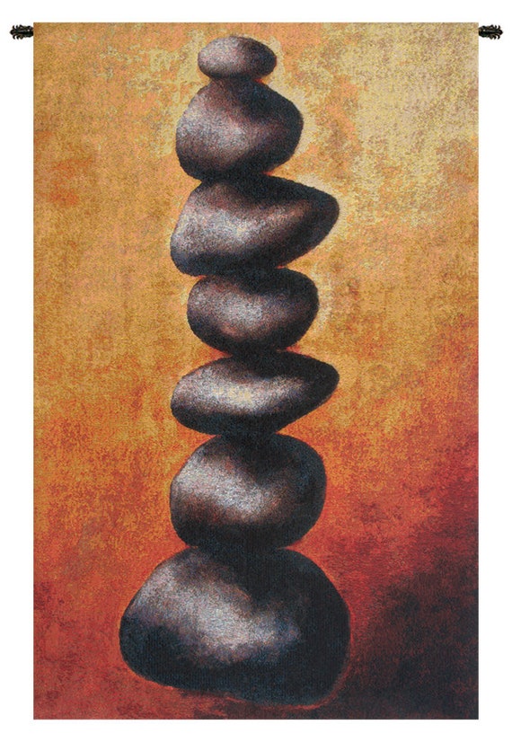 Stone Cairn Woven Tapestry: European Jacquard Wall Art