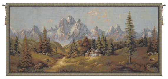 Forest of Eden Tapestry: Belgian Woven Mountain Landscape Wall Hanging