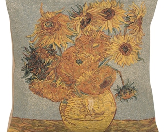 Van Gogh Sunflowers Tapestry Pillow Case - Woven Cushion Covers 18x18 inch - Decorative Belgian Throw Pillow Covers Gift for Her