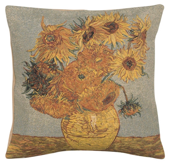 Van Gogh Sunflowers Tapestry Pillow Cover: Woven Belgian Throw Cushion (18x18 inch)