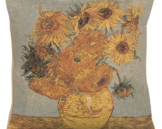 Van Gogh Sunflowers Tapestry Pillow Cover: Woven Belgian Throw Cushion (18x18 inch)