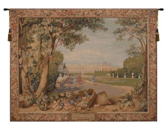 Versailles Garden Jacquard Tapestry French Woven Wall Art Antique Floral Landscape Wall Hanging Decor