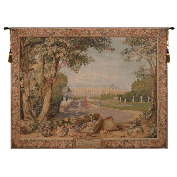Versailles Garden Jacquard Tapestry: French Woven Wall Art Hanging, Antique Floral Landscape Decor