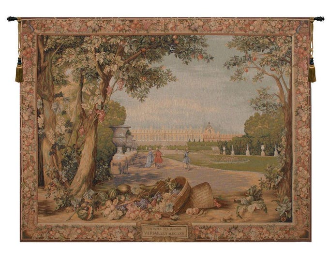 Versailles Garden Jacquard Tapestry: French Woven Wall Art Hanging, Antique Floral Landscape Decor