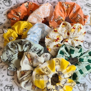 OH BOTHER BEAR Scrunchie  - 9 Designs - Pooh Bear, Tigger, Eeyore also available in 3 pack Orange & Yellow/Blue. Handmade