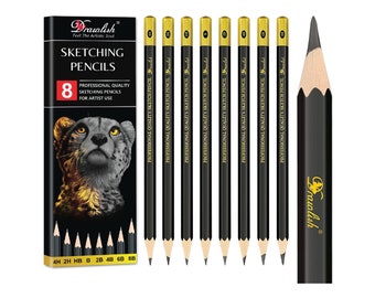 Sketching Pencils Set of 8 (B - 4H) Drawing Pencils with Graphite Lead and Soft Basswood are Ideal for Sketching, Shading & Doodling for Art