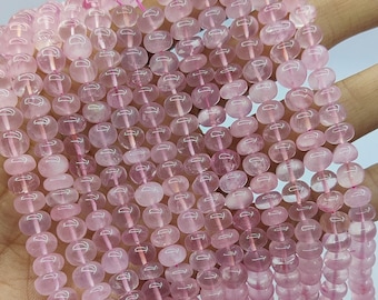 16&quot; AAA Rose Quartz Smooth Rondelle beads, 7-8 mm Rose Quartz Rondelle beads for jewelry making, Natural Pink Rose Quartz rondelle beads
