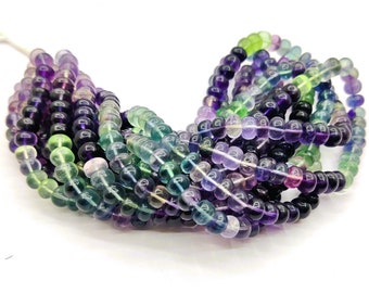 16" Multi fluorite smooth rondelle 7-8 mm beads, Fluorite plain rondelle beads for jewelry, Rainbow Fluorite rondelle beads, gemstone beads