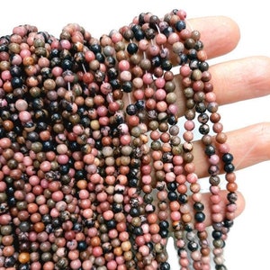 AAA Rhodonite Gładkie okrągłe koraliki 4 mm, Czarny Rhodonite Drobne koraliki do biżuterii, DIY, kryształ leczniczy