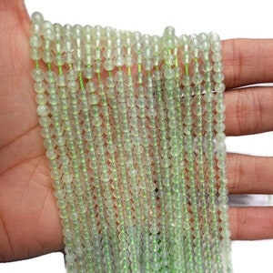 AAA Green Prehnite Smooth Round 4 mm Beads, 15&quot; Prehnite Round Beads, Tiny Green beads for jewelry, DIY, healing crystal