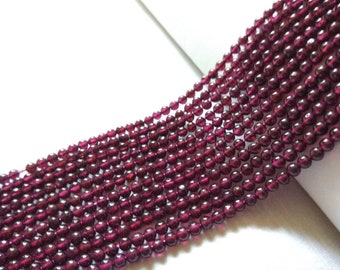 AAA Rhodolite Garnet Smooth Round 3 perles de 4 mm, brin de 13 pouces, perles de grenat rouge pour la fabrication de bijoux, bricolage, cordes de perles de grenat rouge