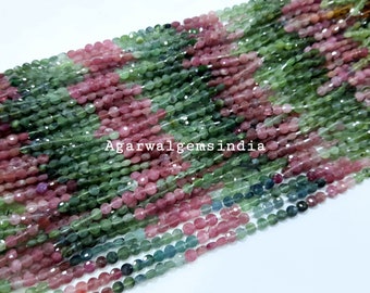 AAA Watermelon Tourmaline Faceted Coin Beads: 4mm, 13" Strand