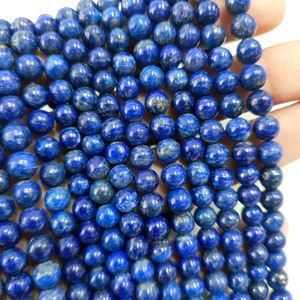 Cuentas redondas lisas de lapislázuli natural de 6-7 mm, cuentas de bola lisas para joyería, pulseras, manualidades, bricolaje, cuentas redondas de lapislázuli azul genuino.