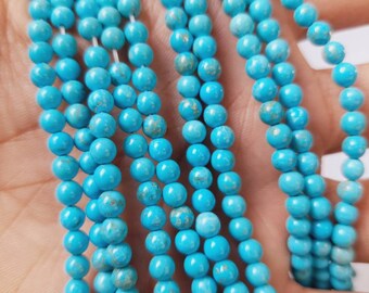 AAA Quality Turquoise Smooth 4 mm Round Beads, 15" Blue Howlite Round Beads, Tiny blue Turquoise beads for jewelry, DIY, healing crystal