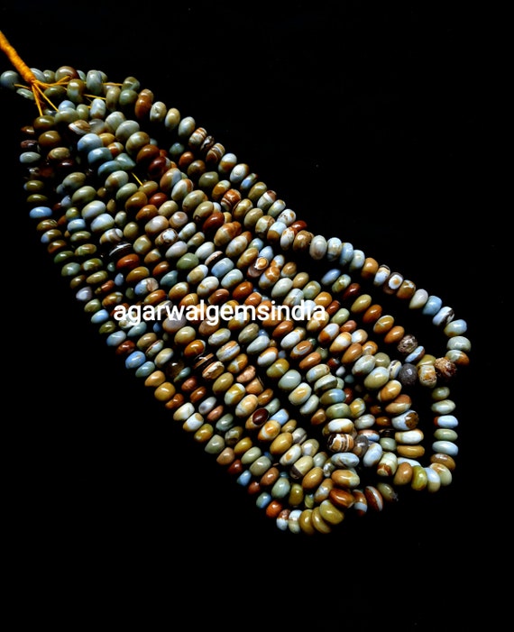 Opal Beads Jewelry Crafts Shaded Opal Smooth Rondelle Boulder Opal Plain Rondelle Beads Rare Blue Green Brown Opal Smooth Gemstone beads