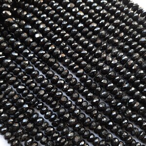 Natural Black Tourmaline Faceted Rondelle 7-10 mm beads, 14" strand, Black tourmaline Faceted loose beads for jewelry Making, Diy