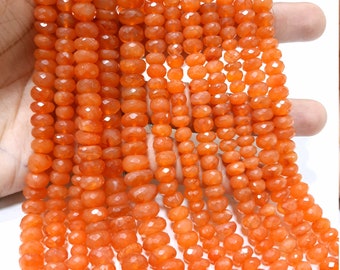 Faceted Carnelian Rondelle Beads: Natural Orange Gemstone, 8&quot; Strand