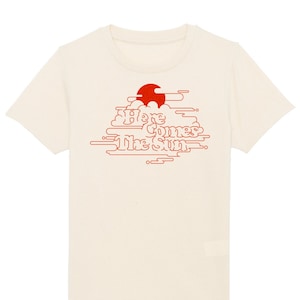 Here Comes The Sun kids t-shirt with luxury feel flock vinyl design