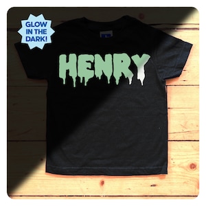 Personalised Halloween Glow In The Dark T-Shirt (available in black, navy blue, and pink)