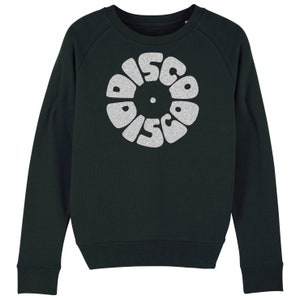 Disco Disco Black Women&#39;s Sweatshirt With Glittery Silver Vinyl