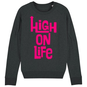 Bluza damska High On Life w kolorze ciemnoszarym Heather z luksusowym wykończeniem, fluorescencyjnym różowym winylem