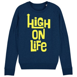 Bluza damska High On Life w kolorze ciemnoniebieskim Heather z luksusowym wykończeniem, cytrynowożółty flokowany winyl