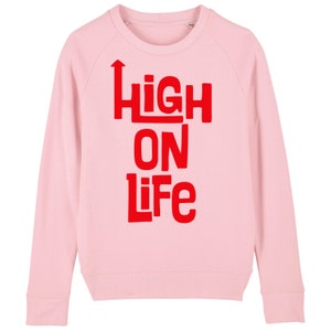 Bluza damska High On Life z bawełny w kolorze różowym z luksusowym wykończeniem i czerwonym winylem