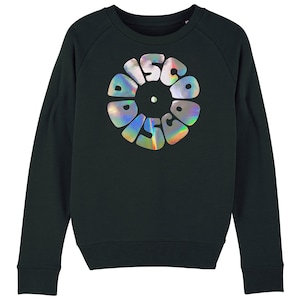 Disco Disco Black Women&#39;s Sweatshirt With Shiny Holographic Vinyl