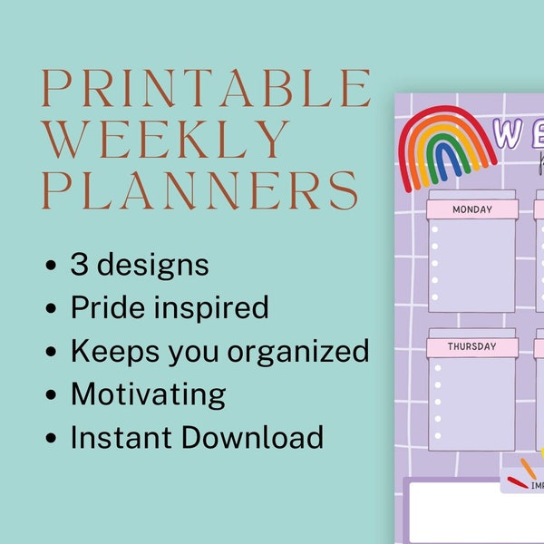 PRIDE weekly planner, Print printable, Pride weekly cleaning planner, LGBTQ+ planner, LGBT pride, Gay Pride weekly planning schedule