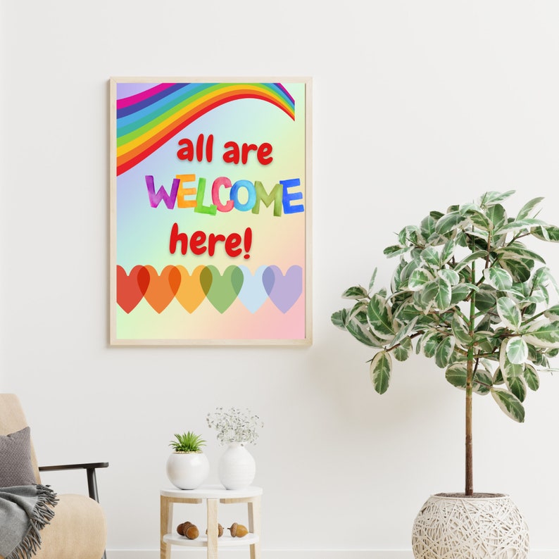 Rainbow ALL ARE WELCOME Here Printable Sign, Pride Sign, Printable ...