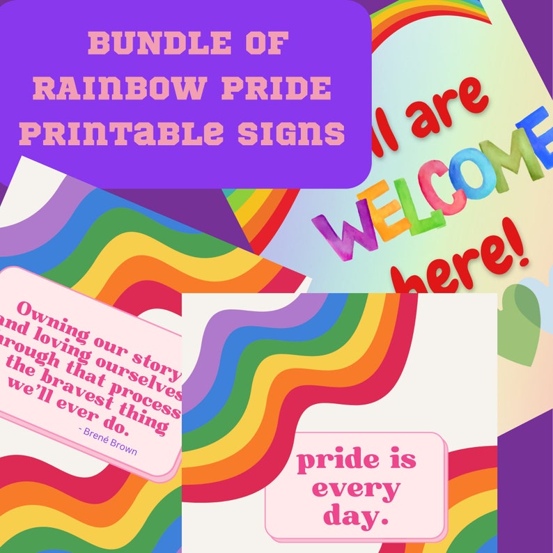 Bundle of Rainbow Pride Printable Signs, Pride Art, Printable Pride Art, Rainbow Pride Signs ...