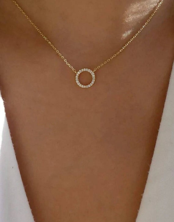 Gold Circle Crystal Pendant Necklace 