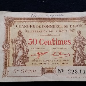 France 50 Centimes Currency Chambre de Commerce Dijon 1917