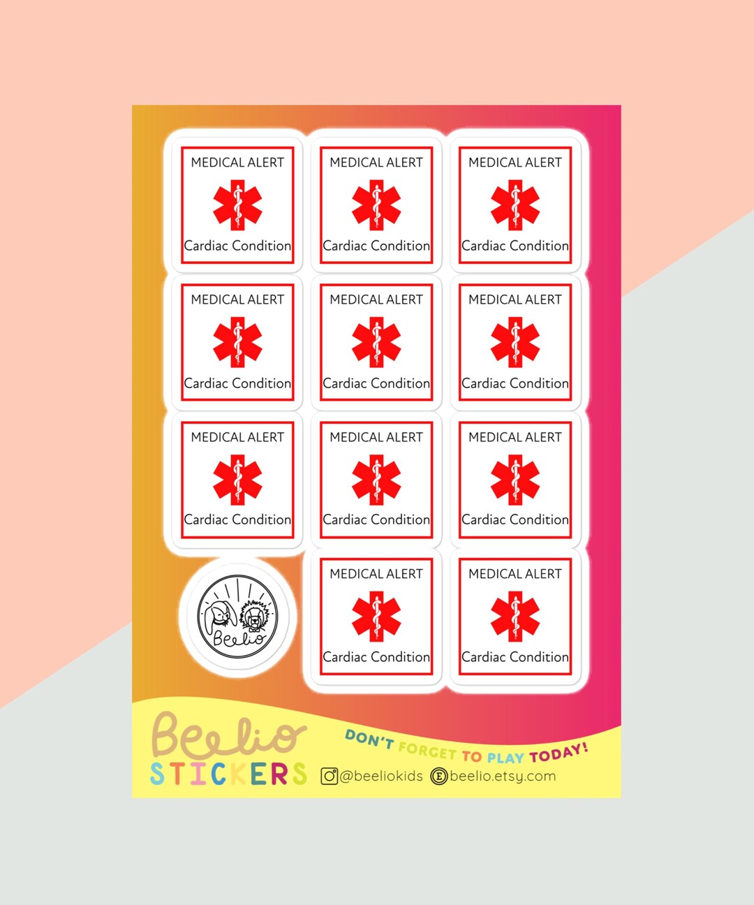 Cardiac Condition Medical Alert Sticker Sheet | 11-sticker Sheet of ...
