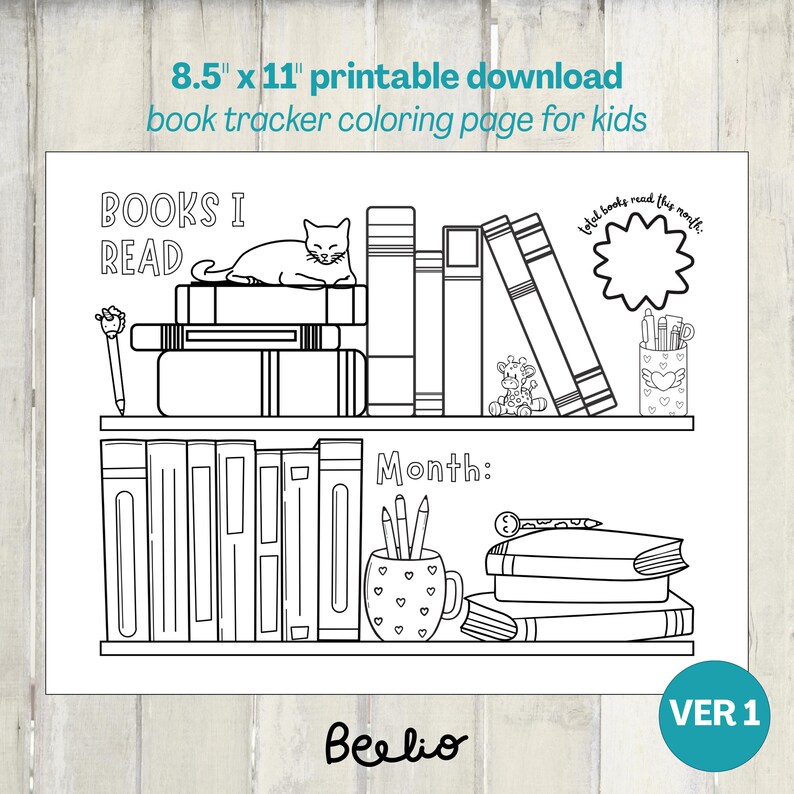 Printable Bookshelf Reading Tracker Coloring Page | Kids & Adult Book ...