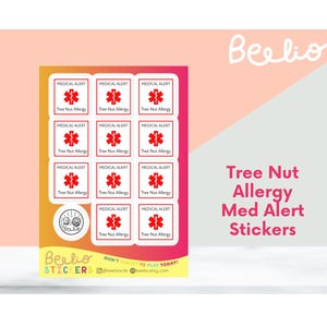 Tree Nut Allergy Medical Alert Sticker Sheet | Waterproof Vinyl Safety Decals for Lunchbox, Water Bottle, Backpack | Allergy Warning