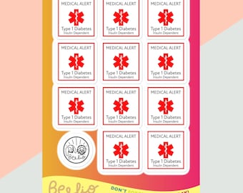 Vinyl stickervel diabetes type 1 medische waarschuwing – waterdicht, insulineafhankelijk ID-sticker voor laptops, waterflessen, medische tassen