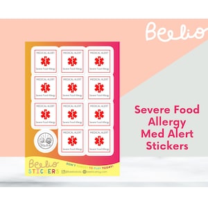 Severe Food Allergy Medical Alert Sticker Sheet | Waterproof Vinyl Safety Decals for Lunchbox, Backpack, Water Bottle, School Supplies